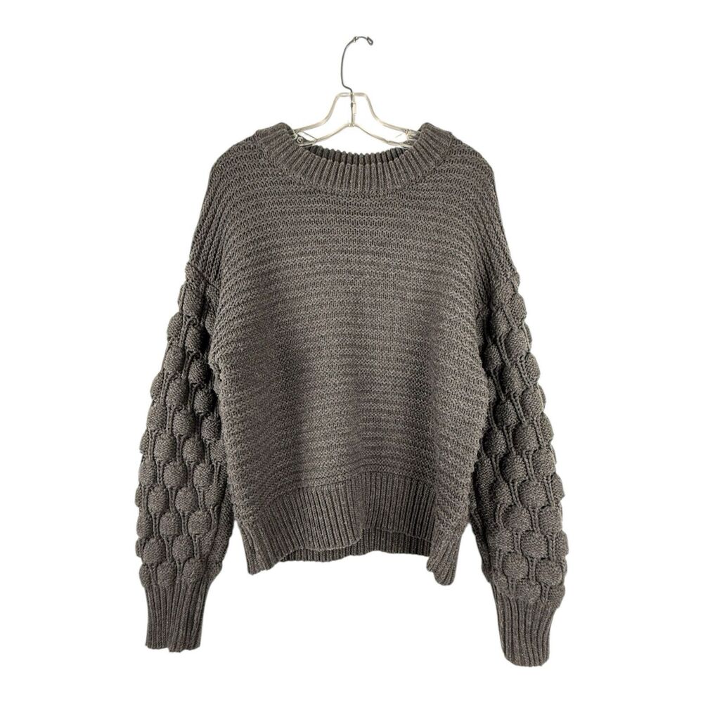 Elodie  Sweater Size Large Dark Gray Bubble Knit Drop Sleeve Cozy Pullover